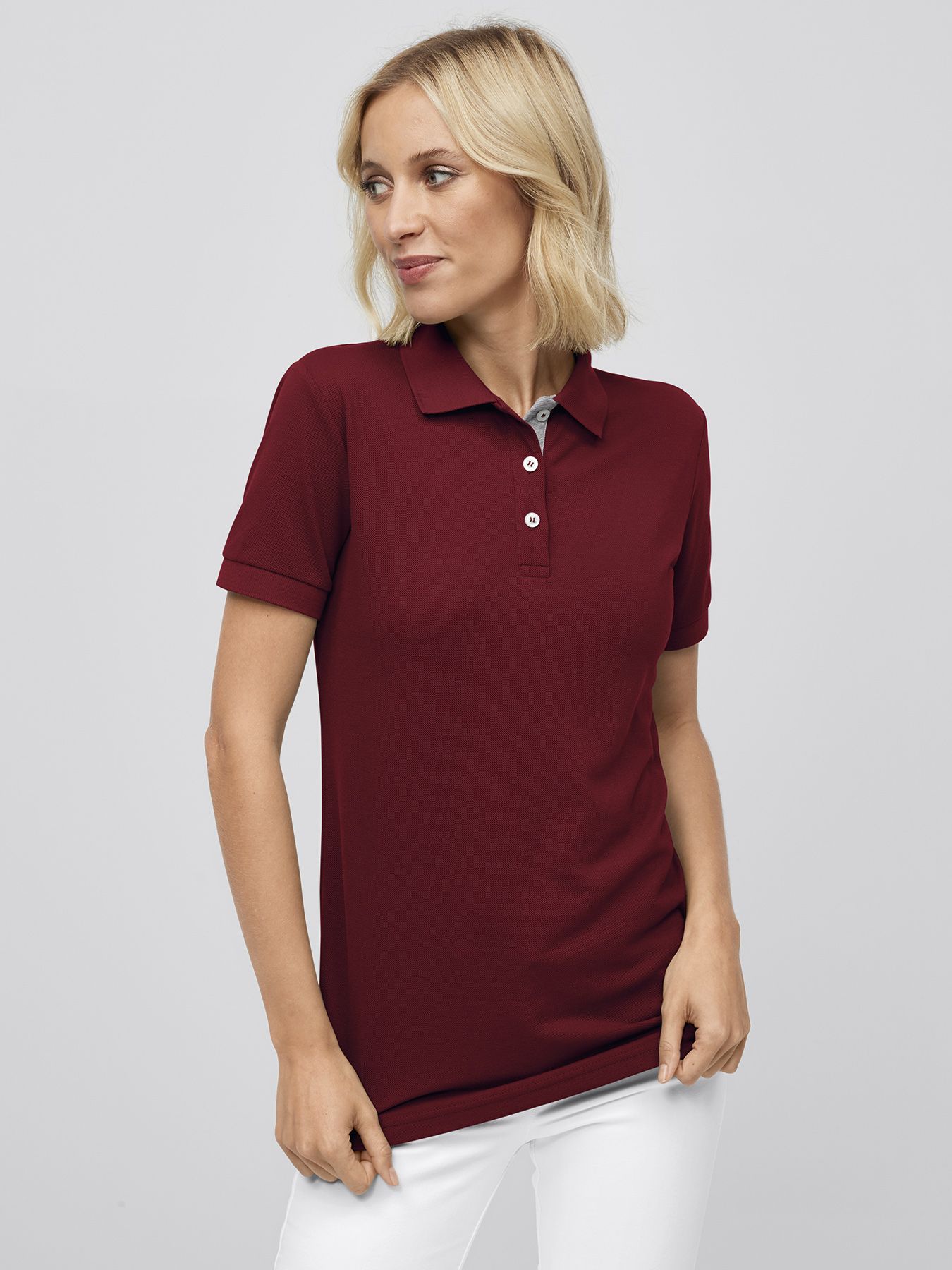 Polo femme en maille piquée SARNIA – boutonnage de couleur contrastante 