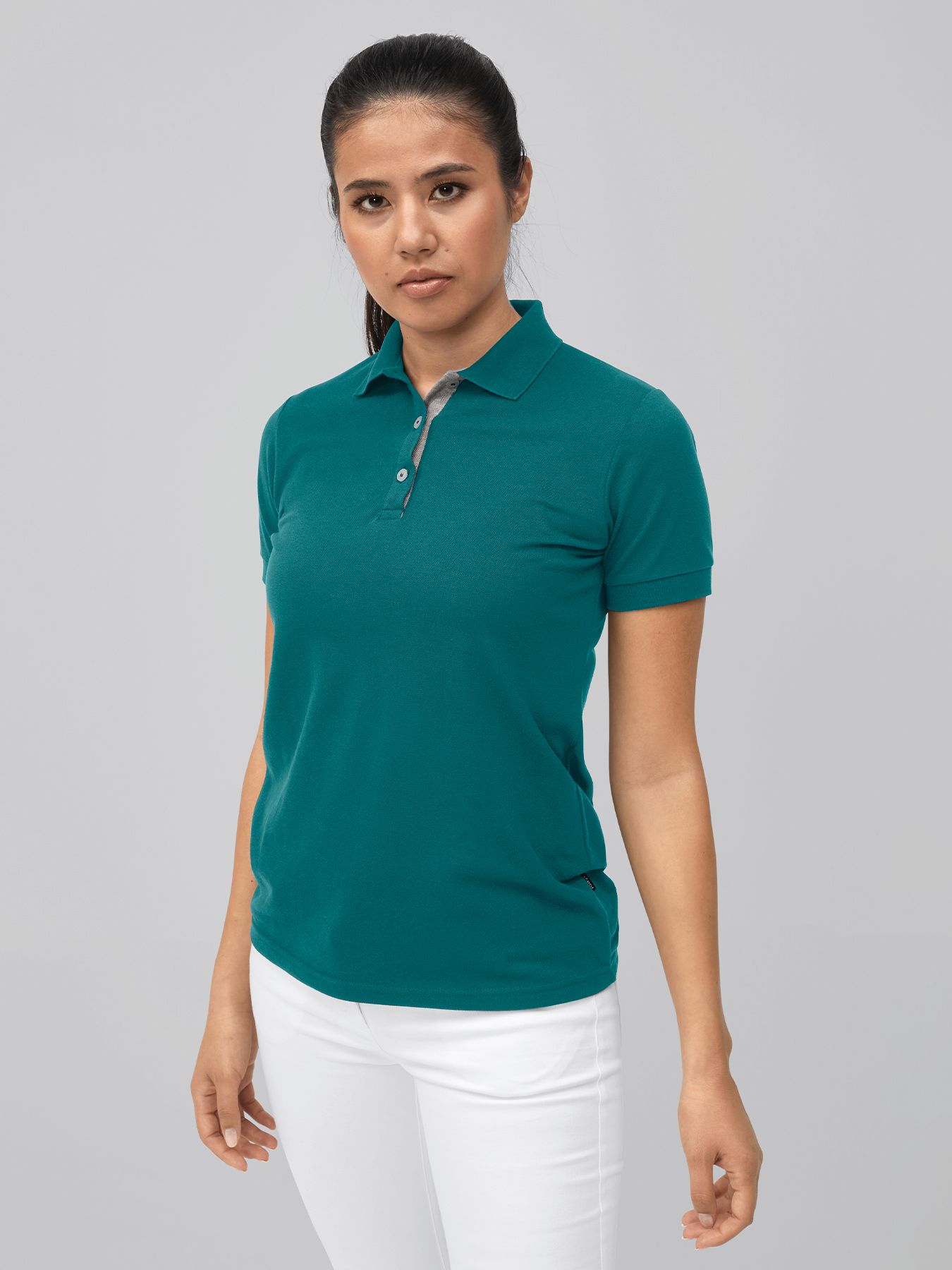 Polo femme en maille piquée SARNIA – boutonnage de couleur contrastante 